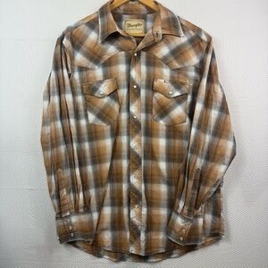 Men’s Pearl Snap Wrangler Western Button Down Size Large